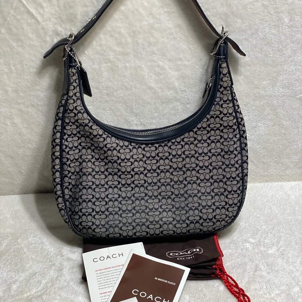 Coach Signature Jacquard Hobo in Black and Tan